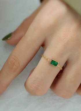 洗手不用摘可水洗高保色气质轻奢显瘦显白祖母绿方戒指开口可调节
