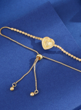 直供轻奢微镶满钻超闪爱心抽拉手链女日韩风时尚气质感手饰