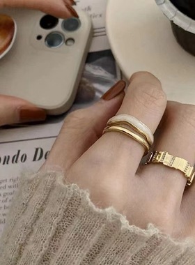 戒指女白贝母双层戒指小众设计高级感食指戒新款潮时尚个性可调节