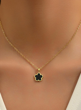 欧美热卖幸运五瓣花单颗项链女简约百搭时尚锁骨链颈链