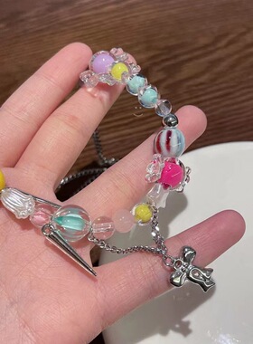 小众设计甜美彩虹糖果项链女高级感简约轻奢百搭锁骨链个性项饰潮