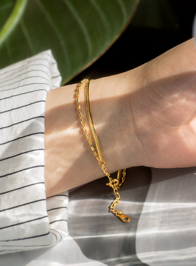 百搭钛钢手链ins小众设计冷淡轻奢18k金色精致手饰闺蜜日式双层