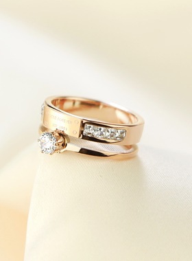 食指钛钢戒指女日韩玫瑰金潮人网红学生个性大气时尚指环女装饰品