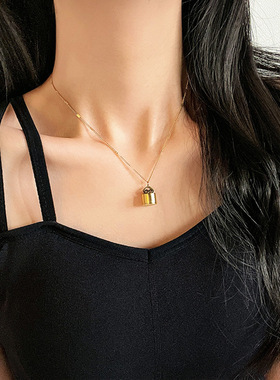 祥云福字印章吊坠女复古个性独特设计小众锁骨项链钛钢民族风饰品