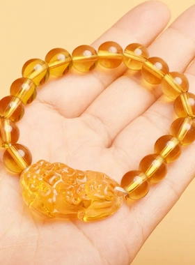 仿黄水晶貔貅手链琉璃招财皮丘手串玻璃手链祈福地摊景区福利