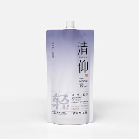 清仰官方正品52度轻享浓香型白酒纯粮固态发酵袋装白酒500ML - 图3