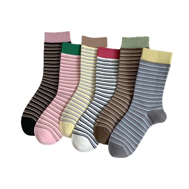 YOUJIAXIU撞色宽罗口miu系松弛感复古条纹袜子秋冬日系无骨堆堆,淘宝优惠券,粉丝福利购,淘宝优惠卷
