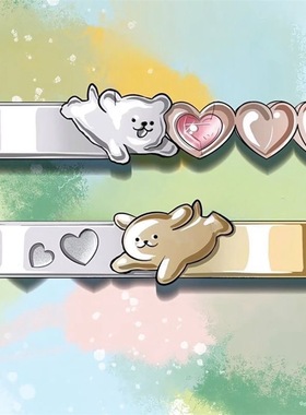 超甜爱心线条小狗情侣戒指ins