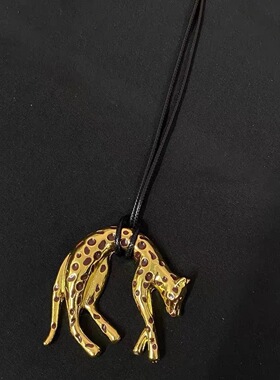 黑金钱豹吊坠项链女时髦老钱风