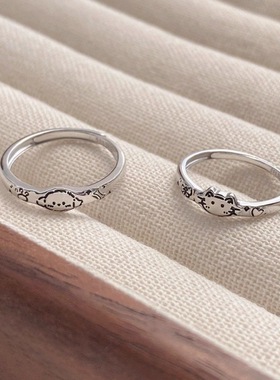 萌趣猫咪小狗情侣戒指可爱小众