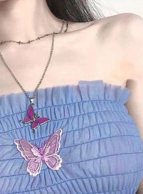 抖音温感变色蝴蝶项链女ins冷淡风小众设计感潮网红闺蜜情侣礼物