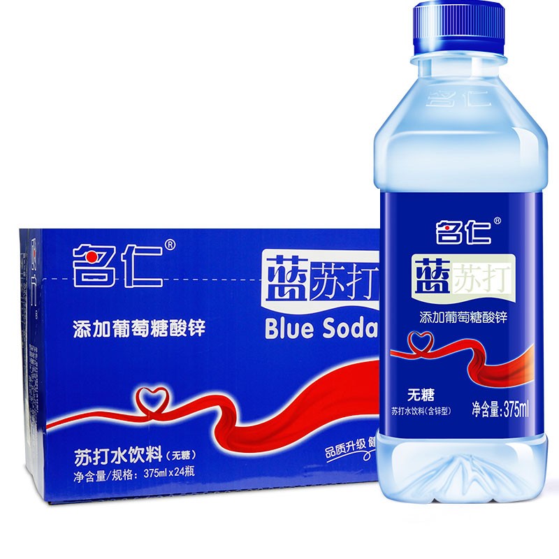 名仁苏打水饮料弱碱性水加锌蓝苏打纯净水375ml*24瓶整箱包邮 - 图2