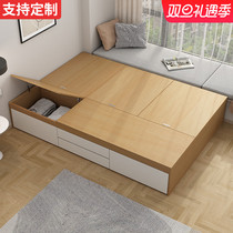 Solid wood bed modern minimalist double man bed without bedside bed storage bed floor tatami single bed cabinet integrated custom