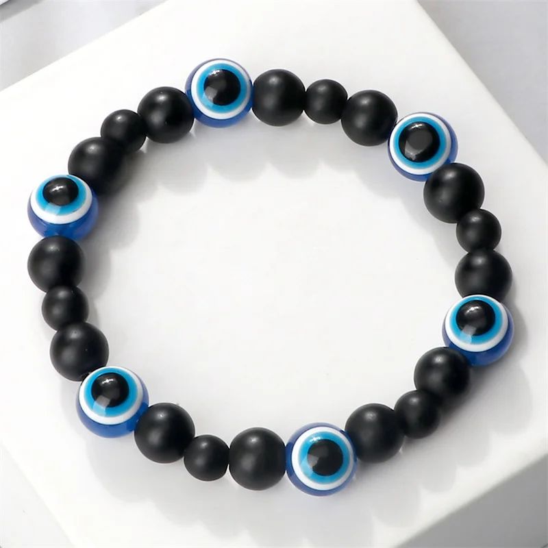 Charm Black Matte Lava Beads Bracelet Turkish Lucky Evil - 图0