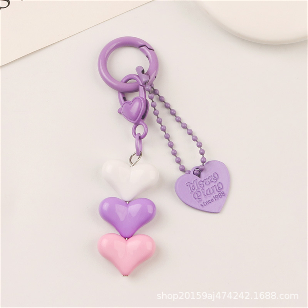 Cute Stacked Love Heart Keychain Diy Heart Charms Car Backpa - 图0