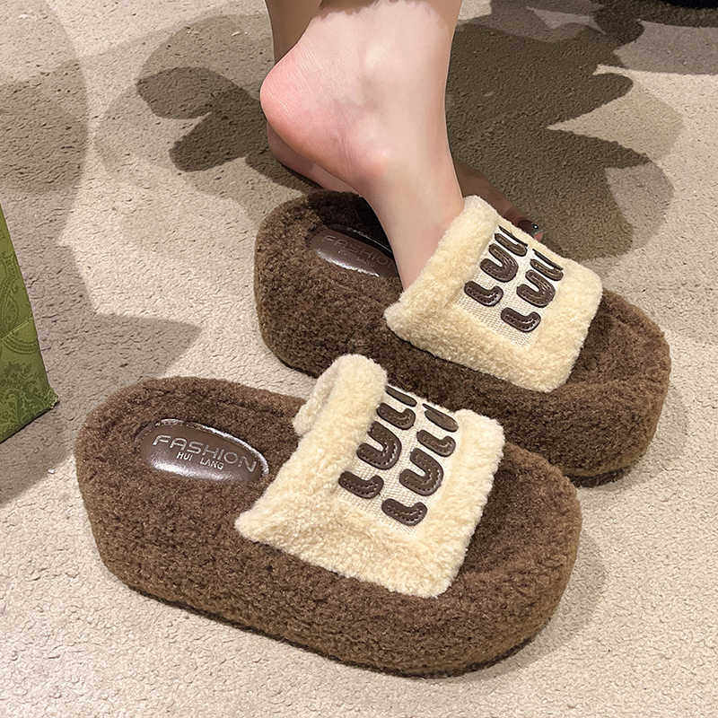日本厚底时尚增高毛毛拖鞋女秋冬季外穿小个子显瘦高跟棉拖鞋,淘宝优惠券,粉丝福利购,淘宝优惠卷