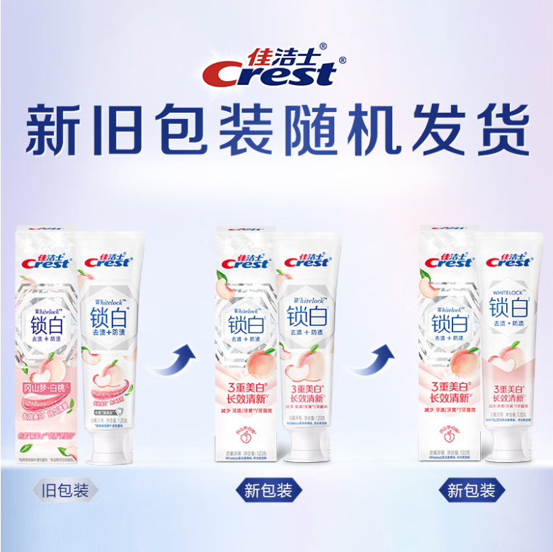 佳洁士牙膏3d炫白锁白官方旗舰店正品白桃味口气清新家庭装樱花美