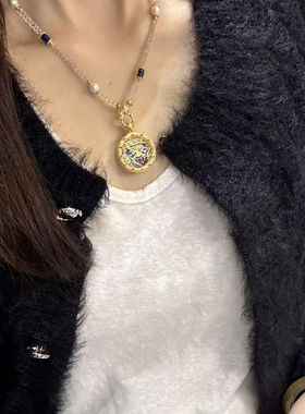 热贡唐卡半手绘描金扎基拉姆嘎乌盒招财吸金护身符吊坠项链