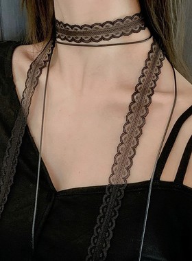 叠戴层次感简约设计蕾丝飘带细窄女春夏小众百搭锁骨颈带丝巾项链