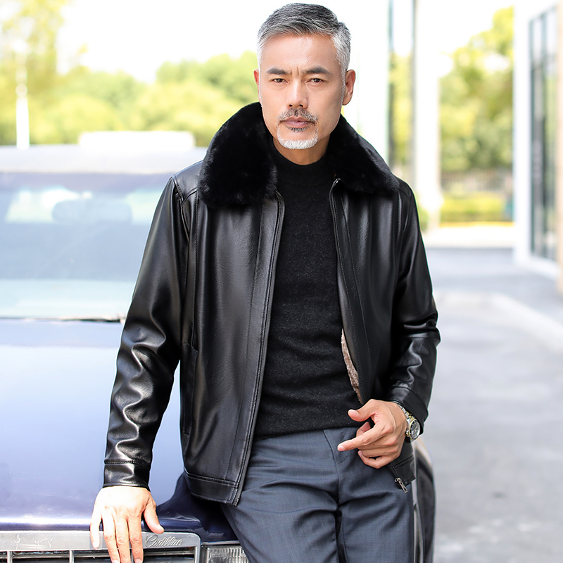 爸爸冬装加绒加厚2020新款皮衣 巧恰皮衣