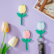 Tulip Creative Hook Free To Punch Toilet Living Room Desk Decoration Ins Wind-Hang No-Mark Small Sticky Hook