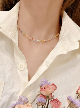 新款彩色水晶锁骨链简约chok