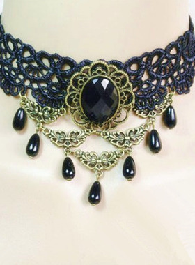 欧美复古宫廷风黑色蕾丝饰品项链