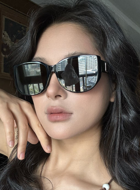 大框偏光显脸小黑色猫眼墨镜防晒