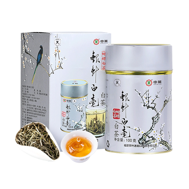 中茶白茶 蝴蝶牌银针白毫W901T 特级白茶罐装散茶100g 中粮 - 图3