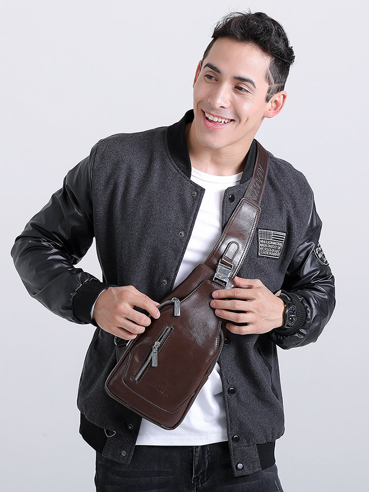 玛西奴男士胸包单肩包牛皮真皮包包 玛西奴男士包袋