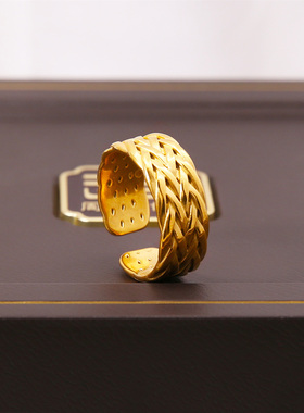 钛钢不褪色百搭宽面开口戒指