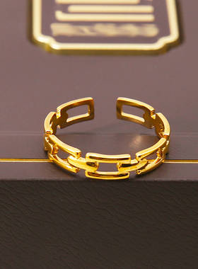 洗澡可戴钛钢格子开口戒指女