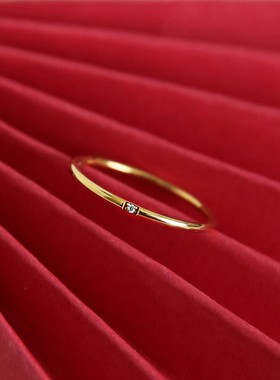 不褪色钛钢锆石三粒钻细尾戒指