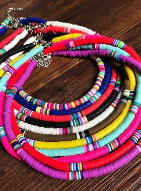 Bohemian short necklace handmade colorful clay necklace项链