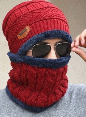 Men Winter Knit Hat boys cap+scarf warm Shawl Neck Wrap sets