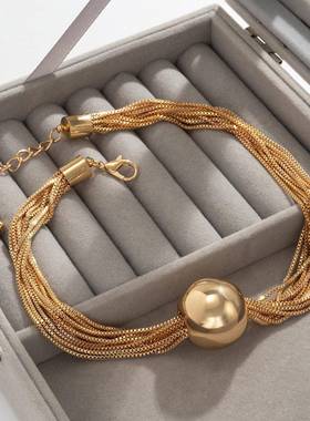 欧美新款气质几何圆球个性多层项链女globe personality necklace