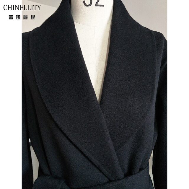 Thick double-sided cashmere black lapel large swing sheep