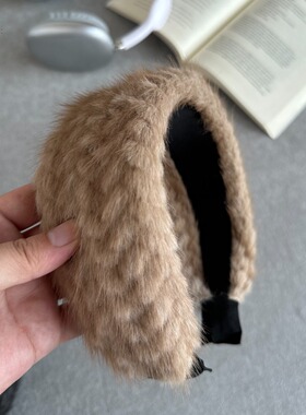 编织毛毛发箍韩版仿皮草时髦个性秋冬复古休闲加宽少女氛围感网红