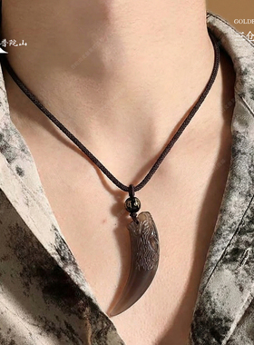 普陀山天然冰种黑曜石狼牙吊坠