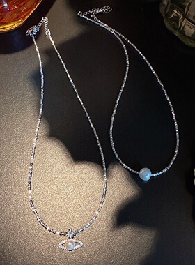 轻奢水钻土星项链简约碎银子颈链