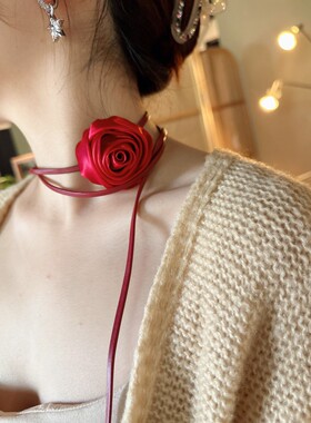 甜酷玫瑰颈链复古风性感花朵项链