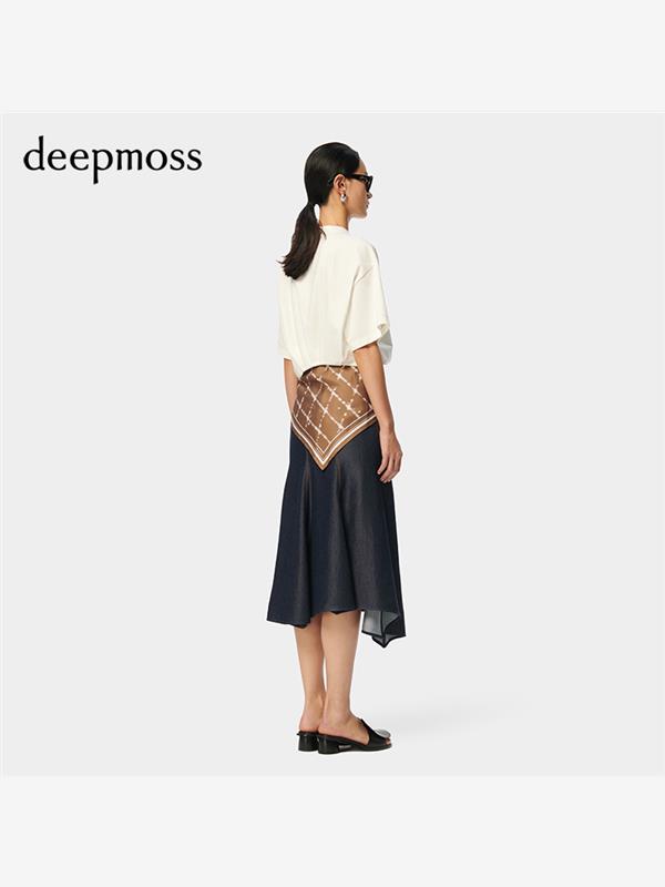 【deepmoss】2024春夏新款女装时尚休闲光晕丝巾拼接鱼尾裙半身裙 - 图1