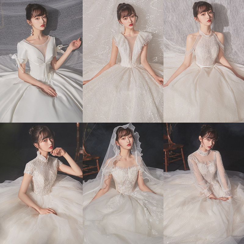 出租2020新款新娘简约白纱齐地婚纱 红妆红尚婚纱