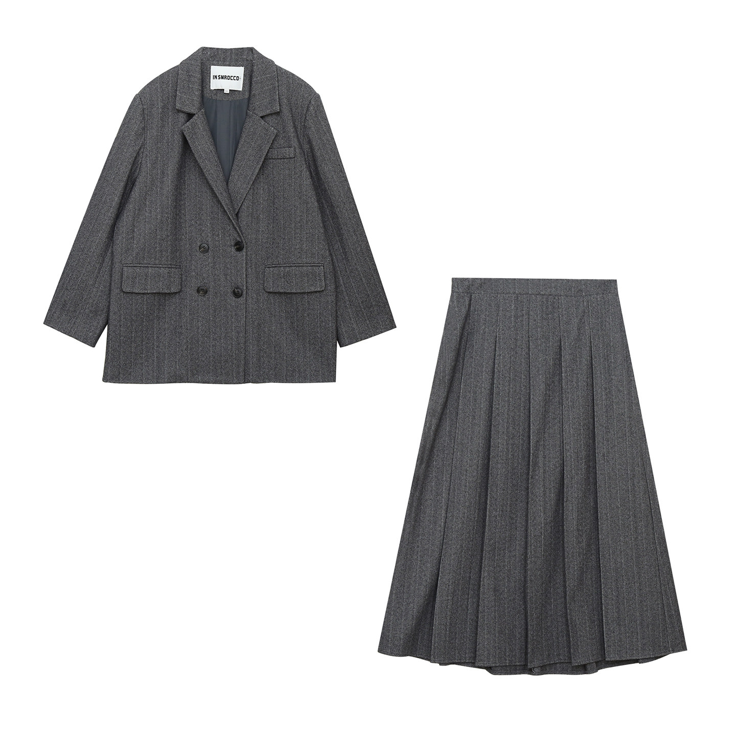 2025冬季新款英伦风人字纹毛呢西装半身裙两件套装女职业西装套装,淘宝优惠券,粉丝福利购,淘宝优惠卷