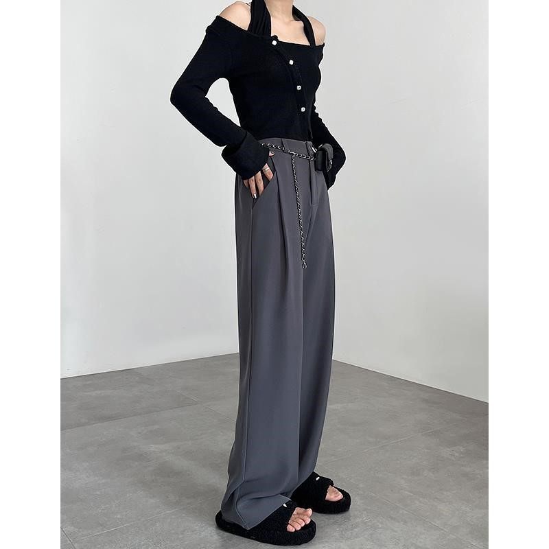 灰色西装裤女春秋高腰显瘦高级感垂感夏季西裤薄款直筒冰丝阔腿裤,淘宝优惠券,粉丝福利购,淘宝优惠卷