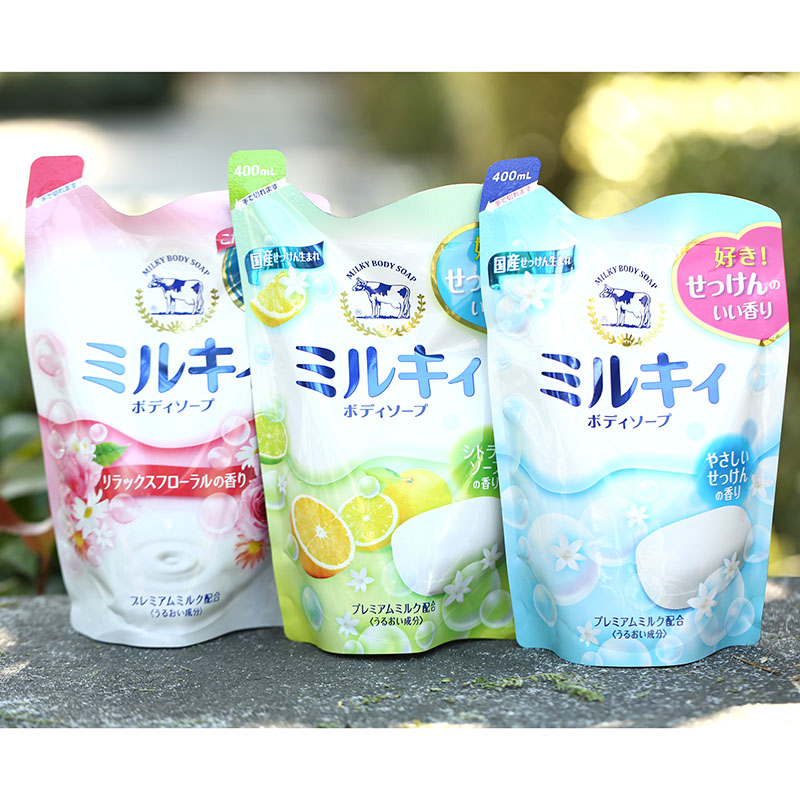 日本原裝進口COW牛牌沐浴露牛乳石鹼保溼400ml膠原蛋白嫩膚替換裝