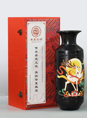 黑陶景泰蓝一鹿生花掐彩花瓶摆件