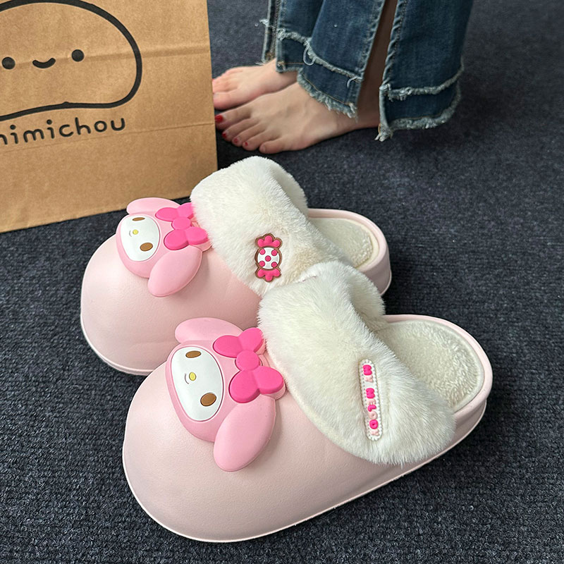 可拆卸防水棉拖鞋女款秋冬季家居室内2024新款可爱美乐蒂棉拖女士 - 图3