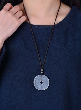 白水晶无事牌吊坠男士楞严咒护身符平安扣挂件大悲咒本命年女款项