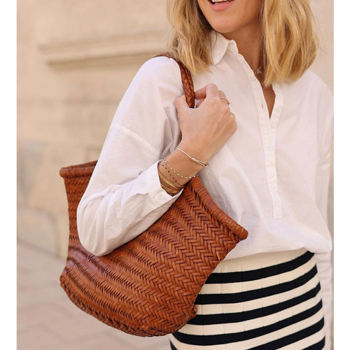 手工牛皮dragon编织包法式小众沙滩包菜篮子包头层真皮度假托特包 - 图2